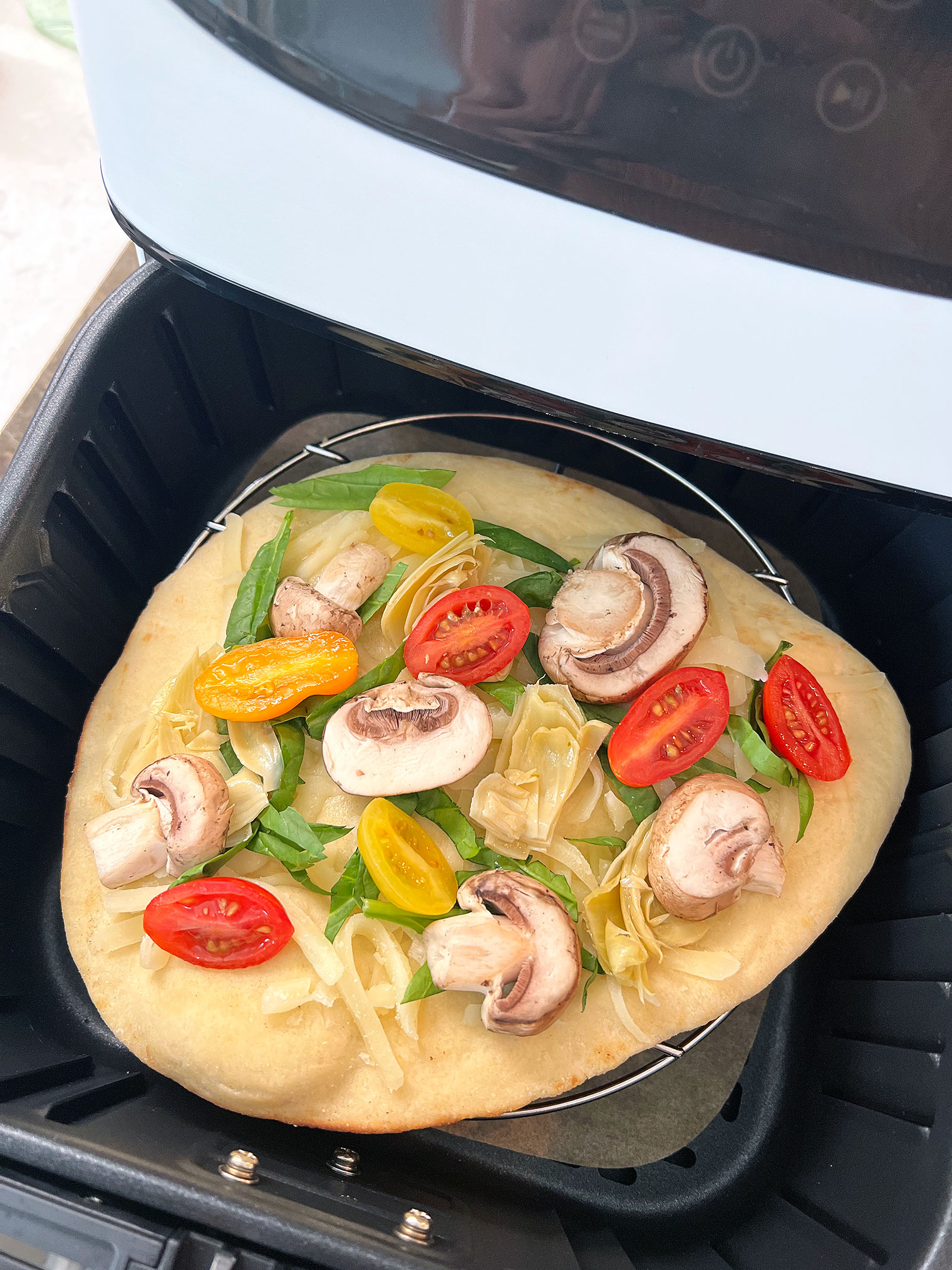 Loaded with Veggies & A Perfectly Crisp Crust {Air Fryer Naan Pizzas