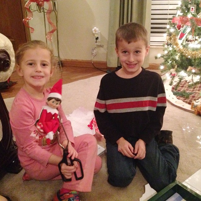 Elfie brought a special present for the kids tonight, another Elf on the Shelf, but... it is a GIRL Elf, Elfie's little sister :O She has earrings, red lipstick and a frilly skirt! Oh, the kids better be extra good this year with two elves stopping by! Wo