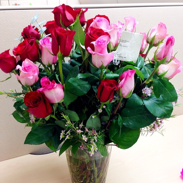 Three dozen roses were waiting for me at work today. I've been in meetings all morning and I am just now enjoying them. Thanks @brianalbrecht ❤️ Happy Valentine's Day to all my I-grams!!! #lastvalentinesdayinacube