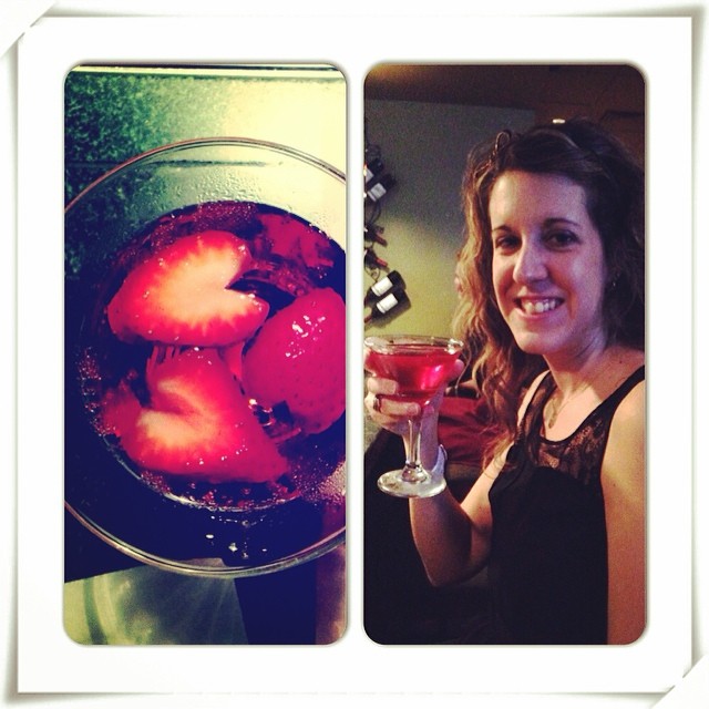 Enjoying the l❤️️ve martini at The Melting Pot. Those strawberries are going to be delicious after soaking in the drink for awhile.
