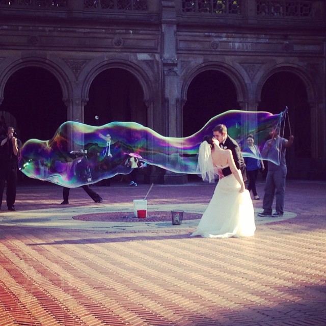 I am loving the wedding photos this couple is taking in Central Park with the huge bubble by the Bethesda Fountain. Also saw another couple get engaged! Such a romantic spot!