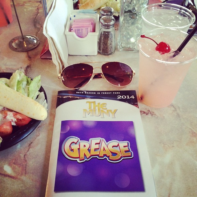 Enjoying a nice buffet dinner before The Muny presentation of Grease! This Pink Lady drink is pretty-licious! I look forward to seeing a musical here every summer! Glad the temps are low tonight, 2 summers ago we watched our butter melt on the table... It