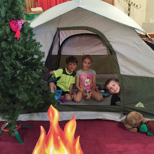 It's VBS week, day 3 and I finally got a photo of Nathan and Autumn (and a friend) together. It's been a busy week and the kids are having so much fun. #vbs #lutheran #camp