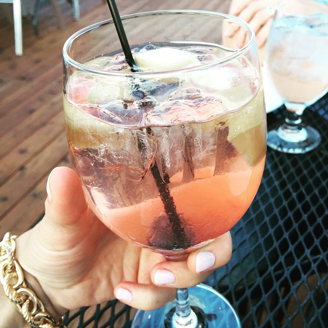 Enjoying a peach sangria on a rooftop restaurant with my love. Celebrating our 'dating' anniversary, because why not. #briancarrieforever #vindeset #sangria #myfab5