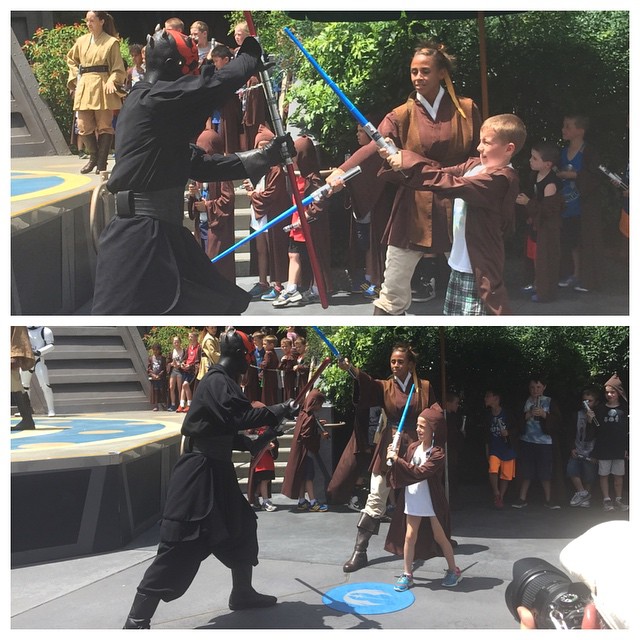 Both kids finished their Jedi Training and got to fight Darth Maul! So proud of Autumn, brave girl! #Disney #starwars #hollywoodstudios