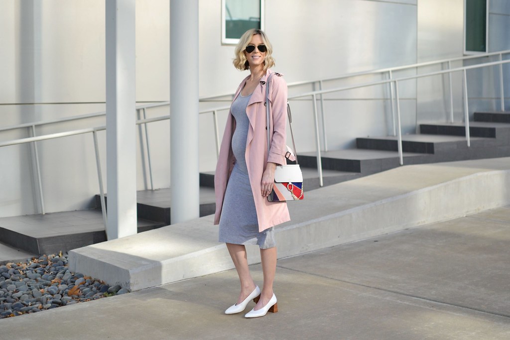grey-midi-dress-blush-trench-coat