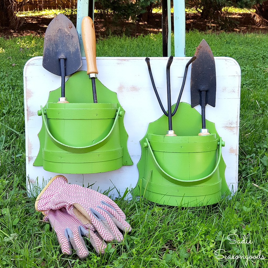 Outdated_wooden_bucket_sconce_and_thrift_store_cutting_board_repurposed_upcycled_into_gardening_tool_holder_organizer_by_Sadie_Seasongoods