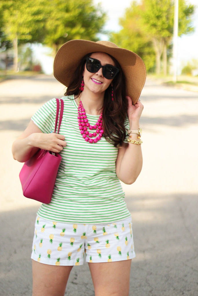 pineapple shorts and straw hat beach 8