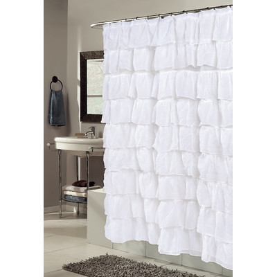 Carmen+Crushed+Voile+Ruffled+Tier+Polyester+Fabric+Shower+Curtain