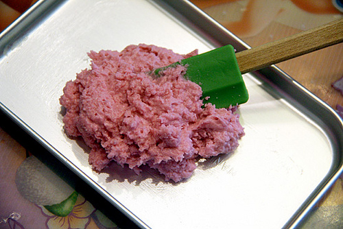 Pink-Cake-Mix-spooned-in-Pan