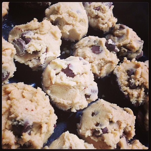 Cookie dough topped baby brownies to make us all feel better about a coworkers last day.