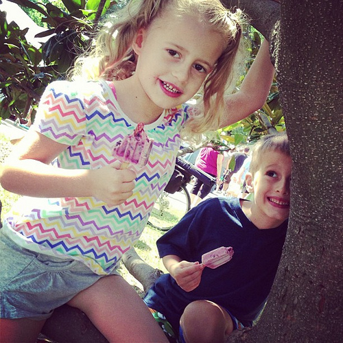 Ice pops and tree climbing.